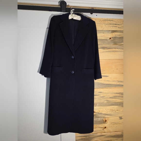 Vintage Nordstrom Gallery Fleurette Trench Peacoat 100% Cashmere Satin Lined